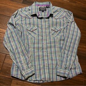 Rough Stock Women’s Panhandle Slim Western Shirt Button Down Large Teal Purple